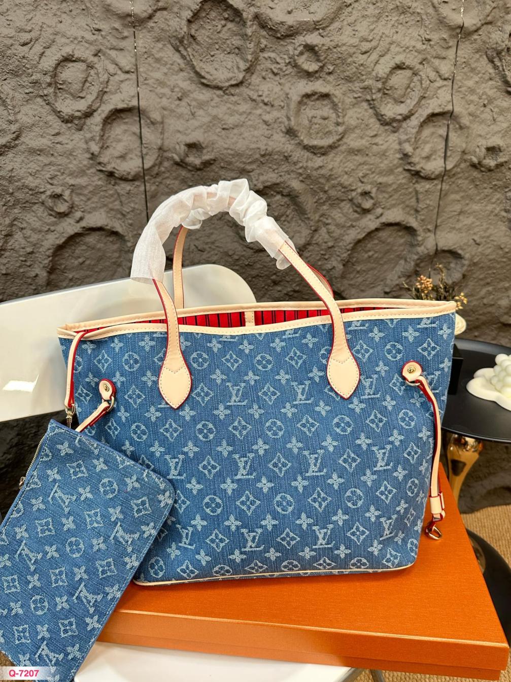 LV denim neverfull hand bag