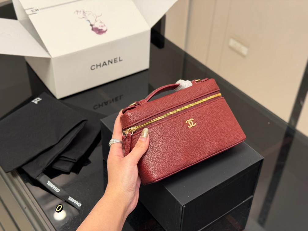 Chanel Black Caviar Leather Zip Around Shoulder Bag Crossbody with Top Handle
