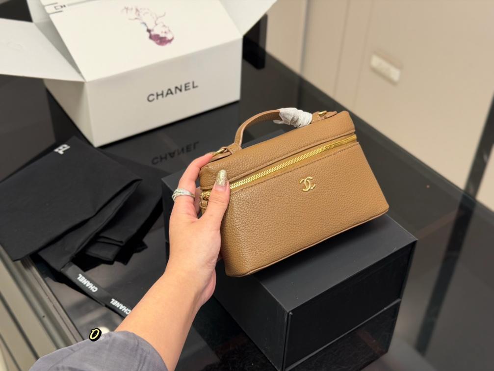 Chanel Black Caviar Leather Zip Around Shoulder Bag Crossbody with Top Handle