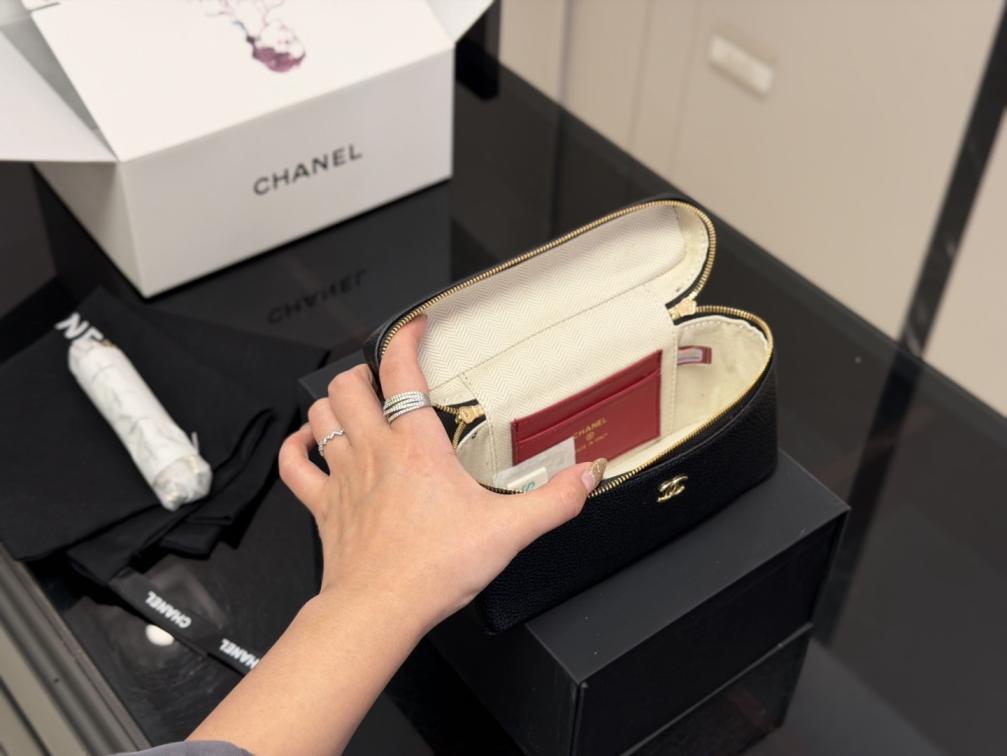 Chanel Black Caviar Leather Zip Around Shoulder Bag Crossbody with Top Handle